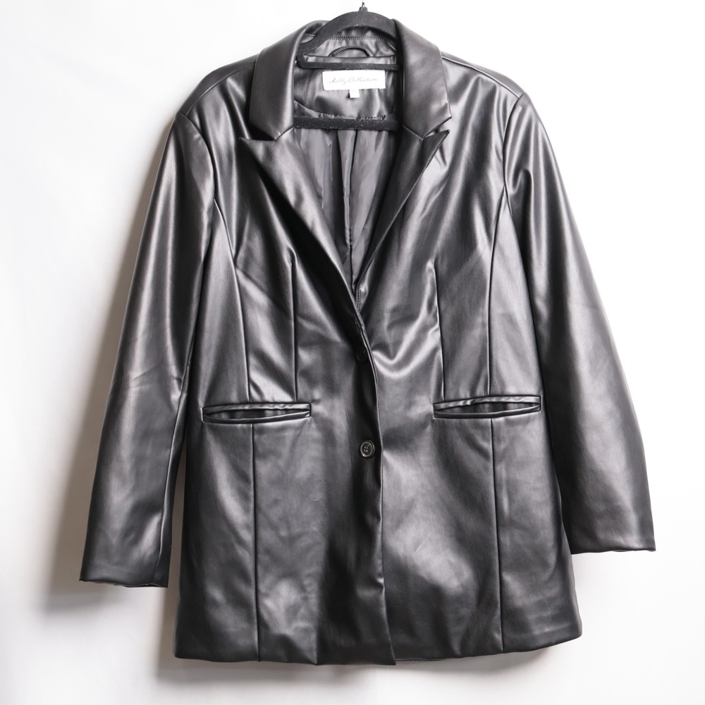 Sebby Collection Faux Leather Blazer Women‎ Large Black Excellent SL2629 Vegan